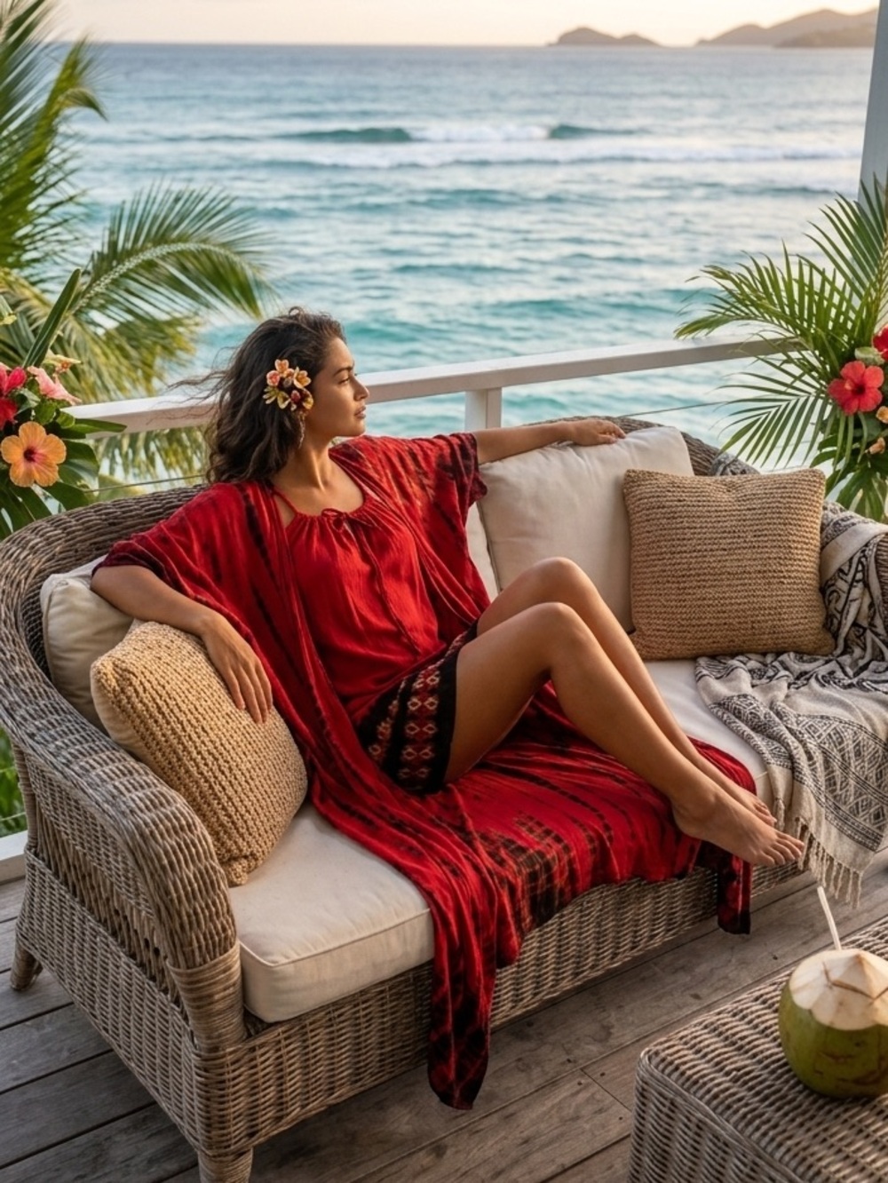 RED Boho tye-Dye Two-Piece Set by StylePark1 Bali dress with kimono lounge